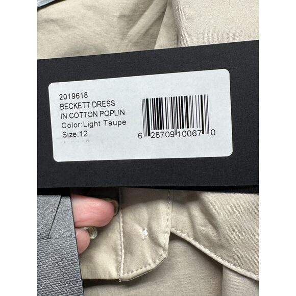 Halston Beckett Dress in Cotton Poplin Light Taupe Size 12 NWT - Picture 9 of 11